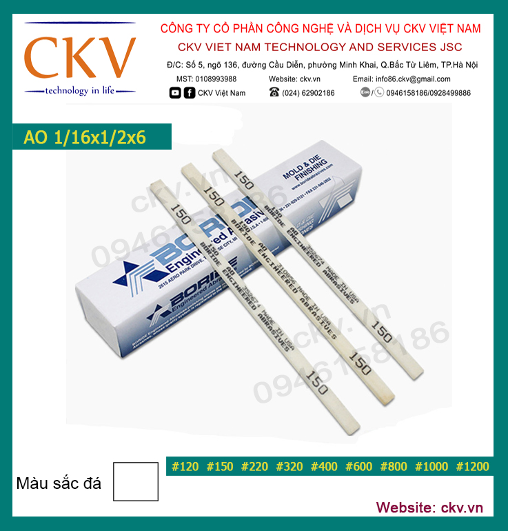 Đá mài dầu Boride 1/16x1/2x6 #120 AO (Trắng)