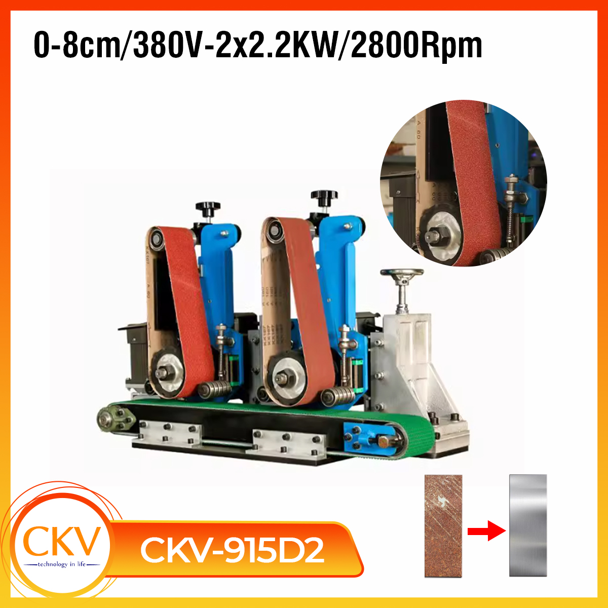 Máy chà nhám & đánh bóng tự động 2 đầu CKV-915D2 380V/2x2.2KW/2800Rpm