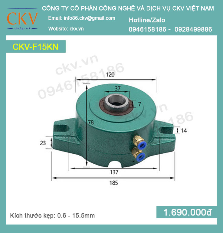 Bộ gá kẹp khí nén CKV-F15KN (0.6 - 15.5mm) - Loại thường