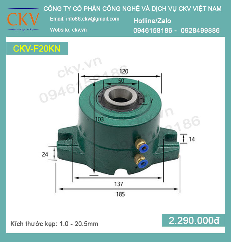 Bộ gá kẹp khí nén CKV-F20KN (1.0 - 20.5mm) - Loại thường