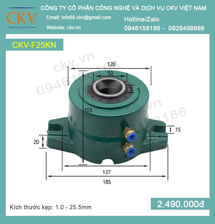 Bộ gá kẹp khí nén CKV-F25KN (1.0 - 25.5mm) - Loại thường