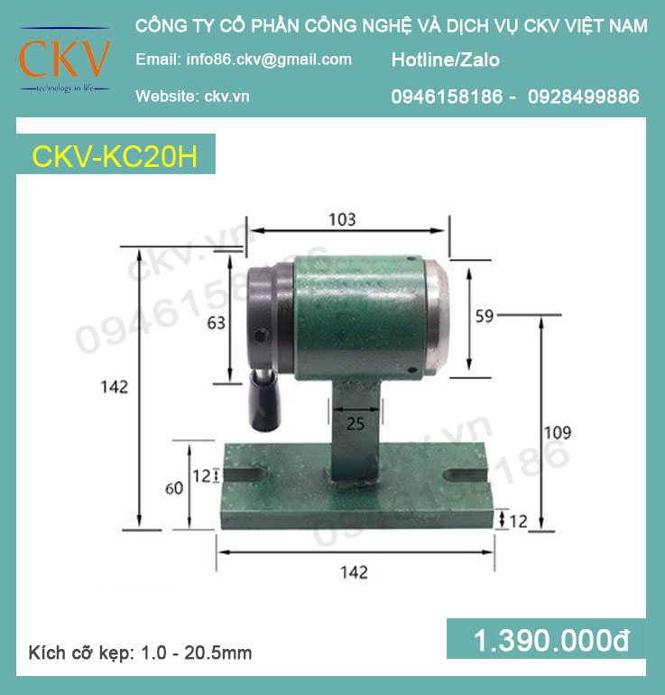Bộ gá kẹp cơ kiểu ngang CKV-KC20H (1.0 - 20.5mm) - Loại thường