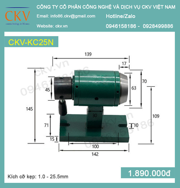 Bộ gá kẹp cơ kiểu ngang CKV-KC25N (1.0 - 25.5mm) - Loại tốt