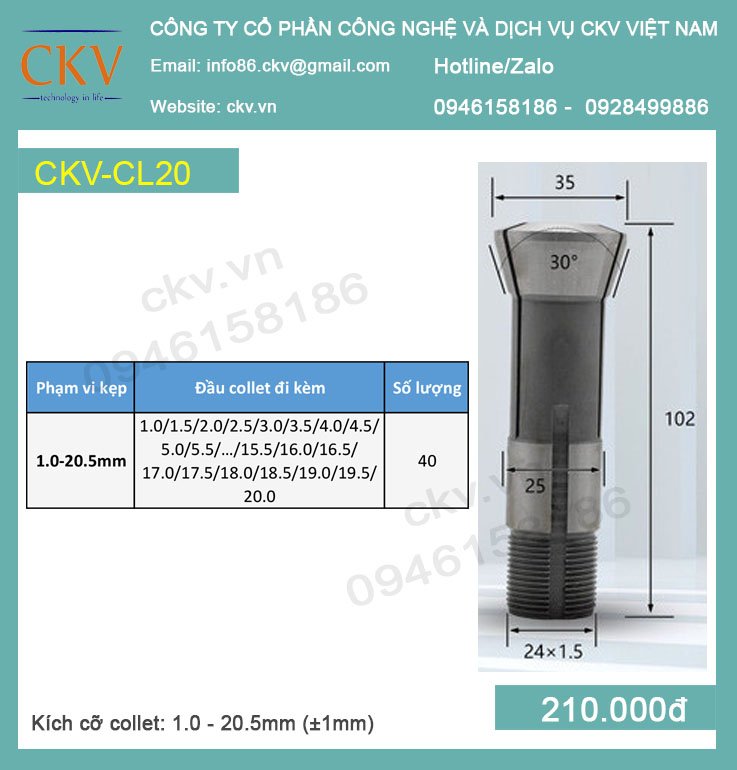 Collet chấu kẹp CKV-CL20