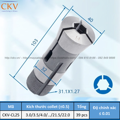 Collet gá kẹp loại lục giác CKV-CL25