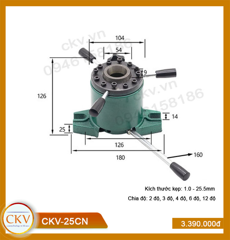 Bộ gá kẹp ngang CKV-25CKN (1.0 - 25.5mm) - Loại tốt