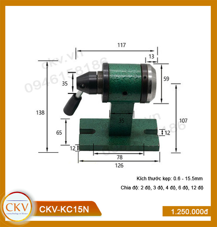 Bộ gá kẹp cơ kiểu ngang CKV-KC15N (0.6 - 15.5mm) - Loại tốt