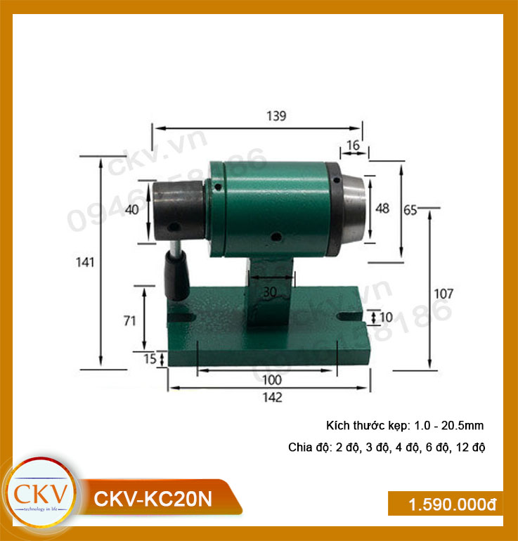 Bộ gá kẹp cơ kiểu ngang CKV-KC20N (1.0 - 20.5mm) - Loại tốt