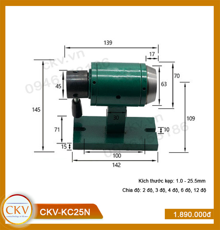Bộ gá kẹp cơ kiểu ngang CKV-KC25N (1.0 - 25.5mm) - Loại tốt