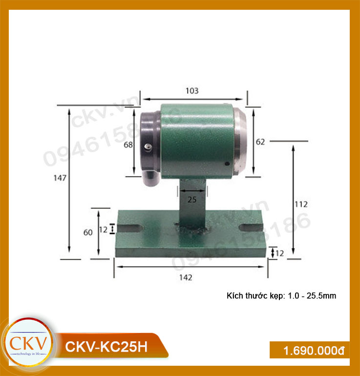 Bộ gá kẹp cơ kiểu ngang CKV-KC25H (1.0 - 25.5mm) - Loại thường