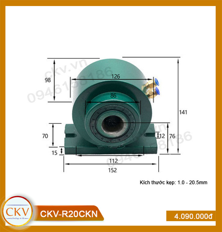 Bộ gá kẹp khí ngang CKV-R20CKN (1.0 - 20.5mm) - Loại thường