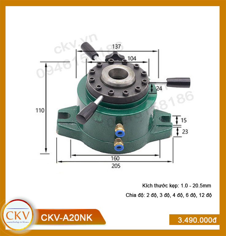 Bộ gá kẹp khí nén CKV-A20NK (1.0 - 20.5mm) - Loại tốt