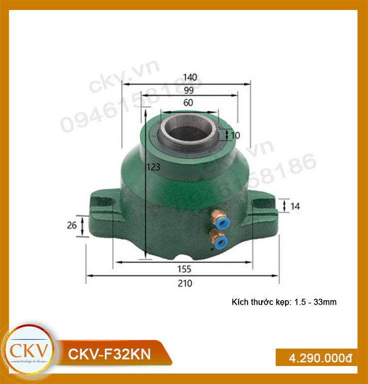 Bộ gá kẹp khí nén CKV-F32KN (1.5 - 33mm) - Loại thường