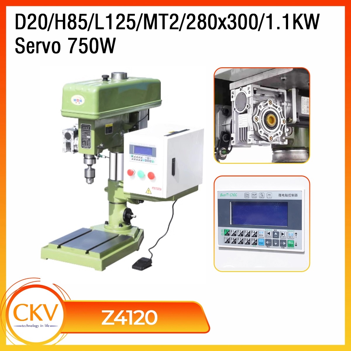 Máy khoan tự động Z4120 D20/H85/L125/MT2/1.1KW/750W Servo/280x300