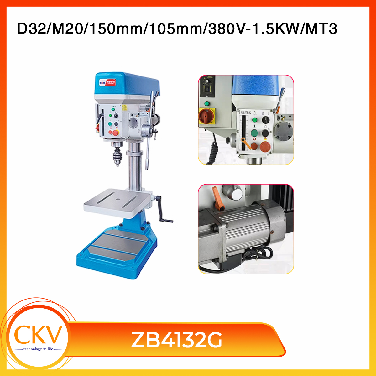 Máy khoan bàn & taro bán tự động ZB4132G/D32/M20/380V-1.5KW/MT3