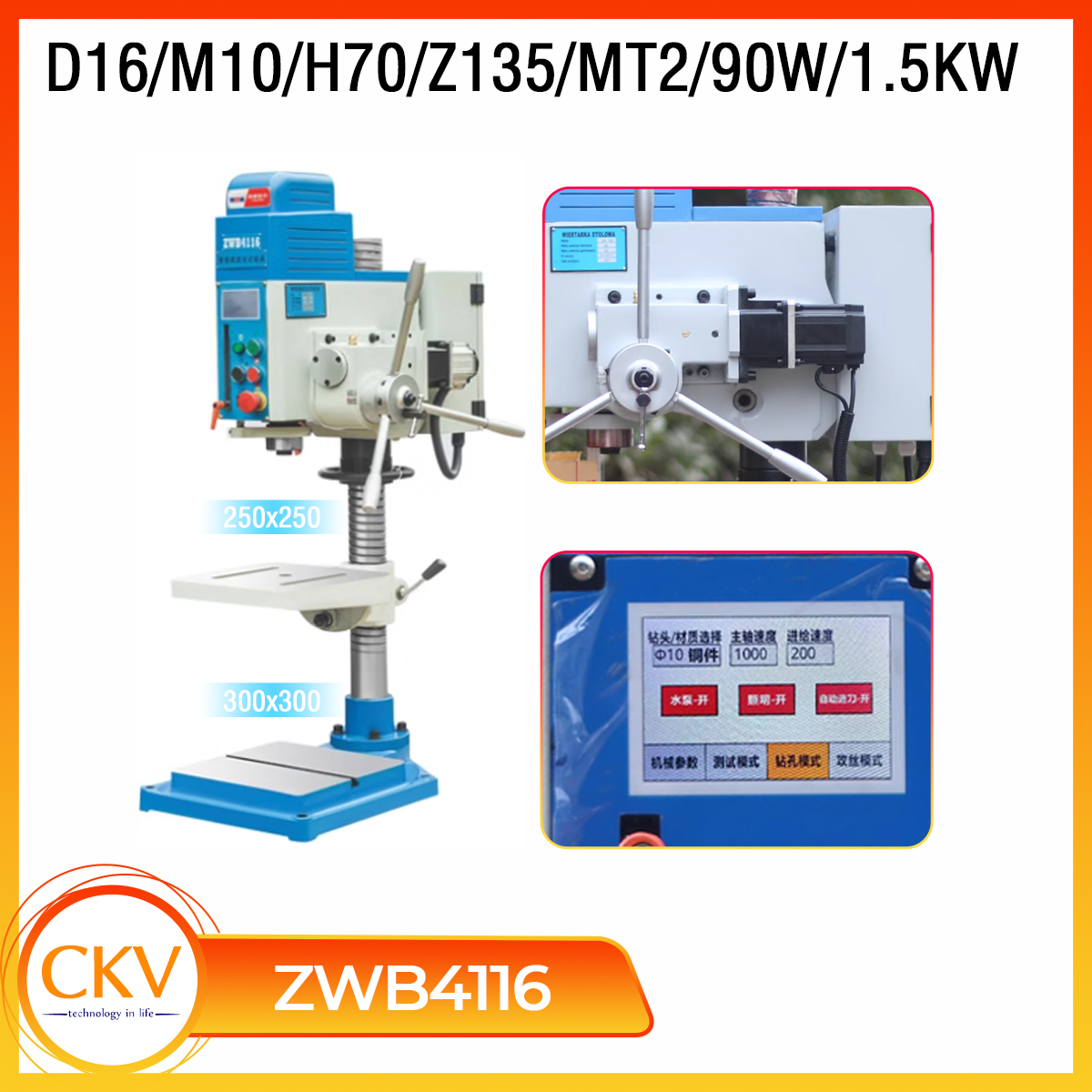 Máy khoan & taro bán tự động ZWB4116 D16/M10/H70/MT2/250x250/1.5KW/90W