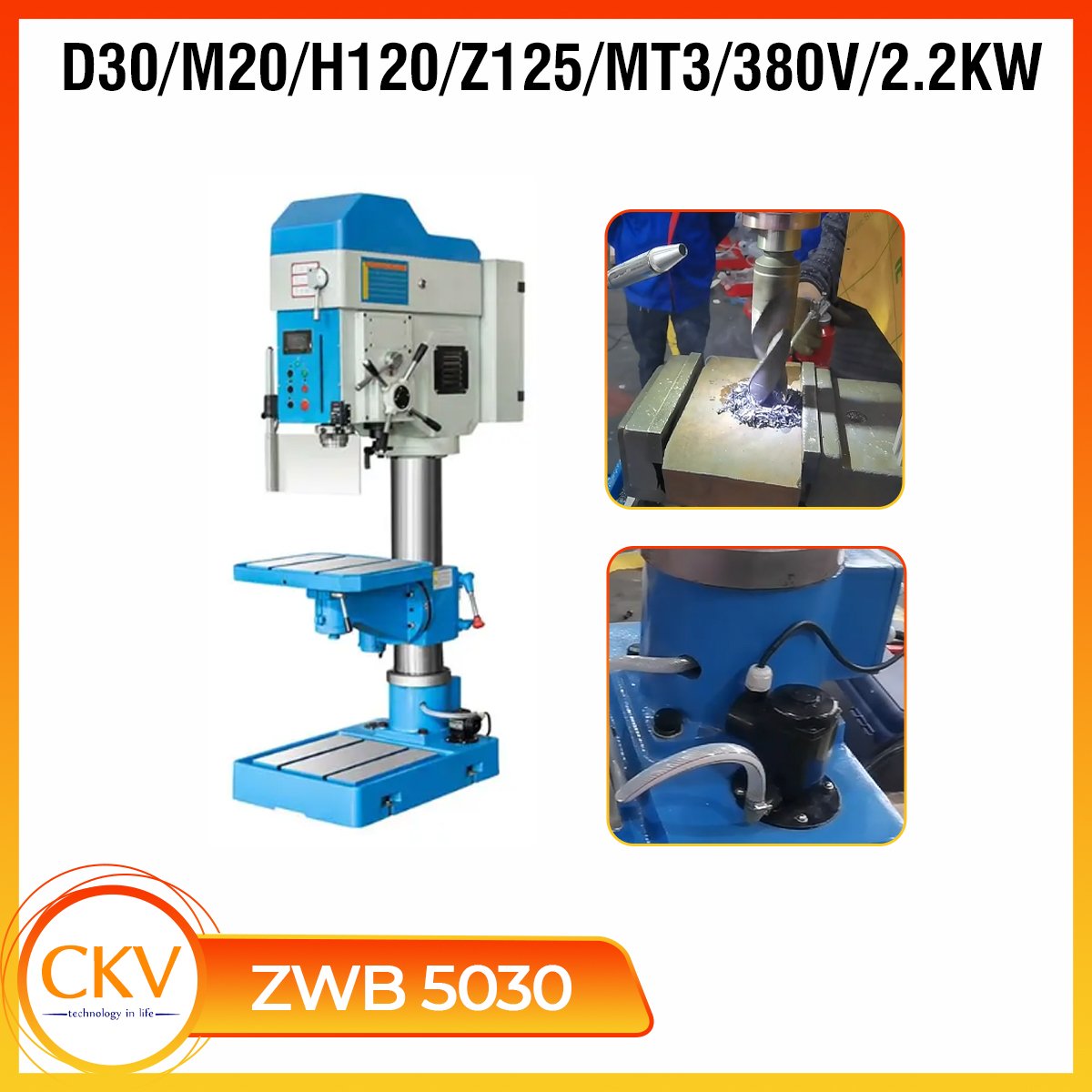 Máy khoan & taro đứng hộp số tự động ZWB5030 - D30/M20/H120/Z125/MT3/380V/2.2KW