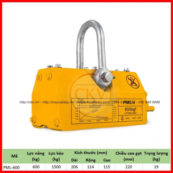 Nam châm từ PML nâng hạ 600kg loại gạt tay