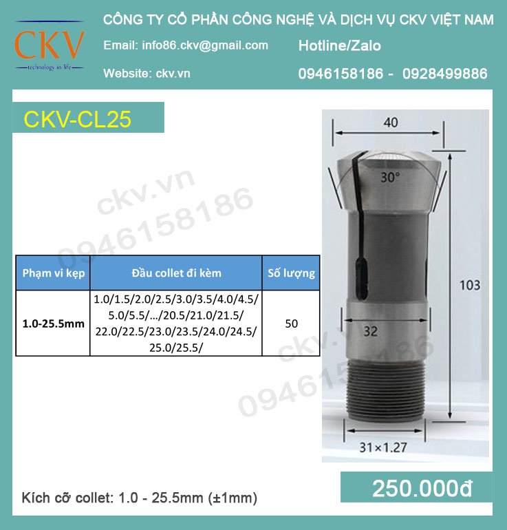 Collet chấu kẹp CKV-CL25