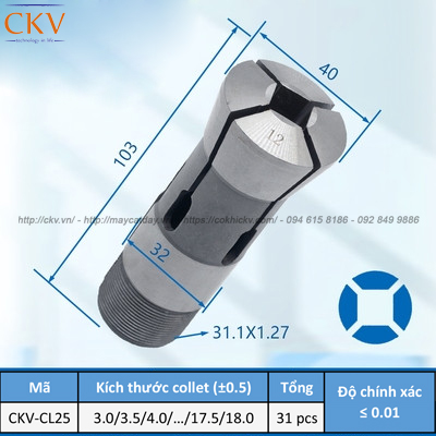 Collet gá kẹp loại vuông CKV-CL25