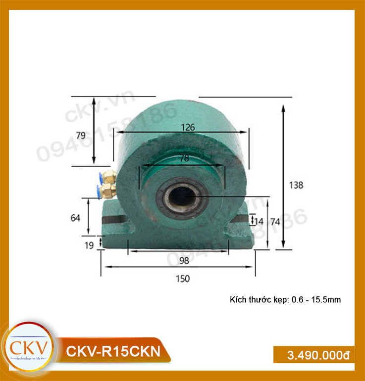 Bộ gá kẹp khí ngang CKV-R15CKN (0.6 - 15.5mm) - Loại thường