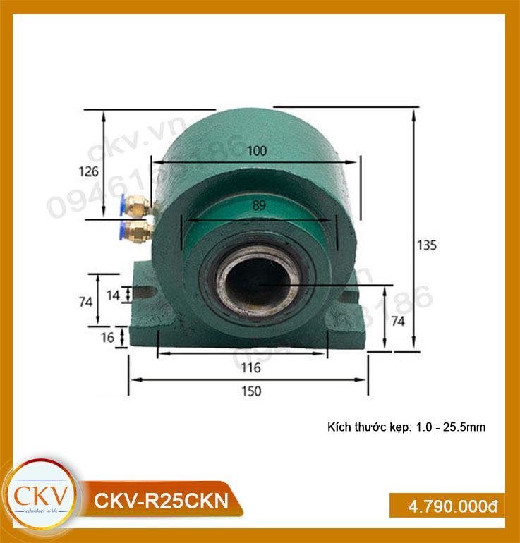Bộ gá kẹp khí ngang CKV-R25CKN (1.0 - 25.5mm) - Loại thường