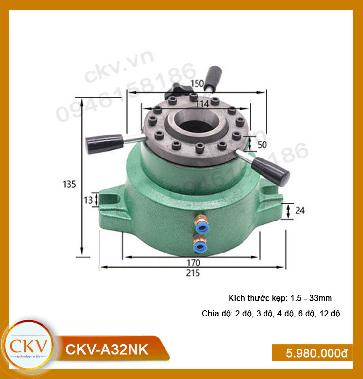 Bộ gá kẹp khí nén CKV-A32NK (1.5 - 33mm) - Loại tốt
