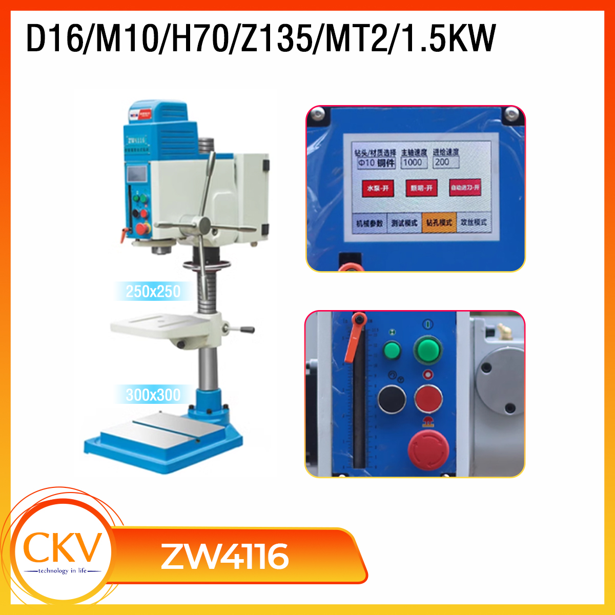 Máy khoan & taro ZW4116 D16/M10/H70/MT2/250x250/1.5KW