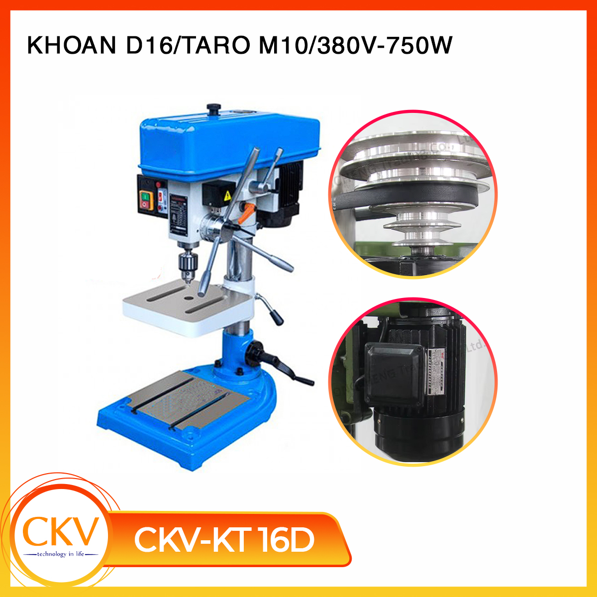 Máy khoan bàn & taro CKV-KT16D - Khoan D16, taro M10, 380V/750W