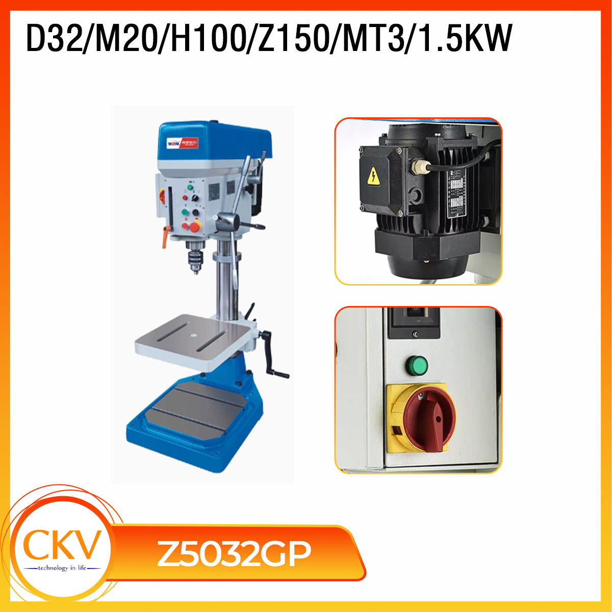 Máy khoan bàn & taro kiểu mới Z5032G/D32/M24/380V-1500W/MT3